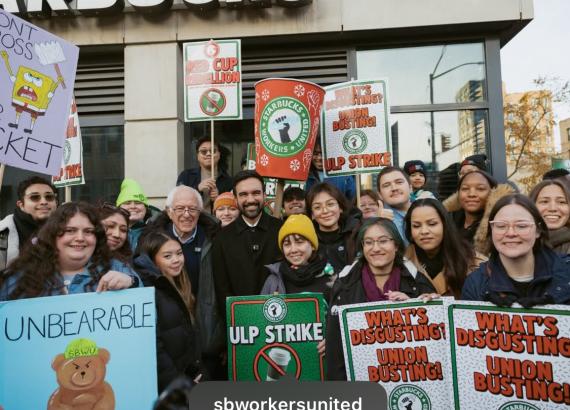 स्टारबक्सविरुद्धको आन्दोलनमा मेयर–निर्वाचित जोहरन मम्दानी र बर्नी स्यान्डर्स सडकमा